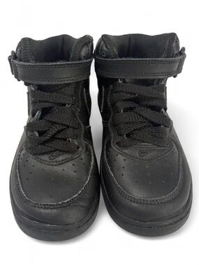 Nike Kids Black Air Force 1 High-Top Sneakers with Velcro Strap size 11c